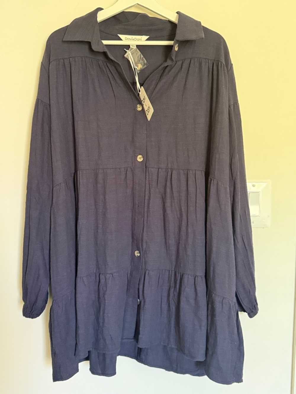 DAVI & DANI Slate Blue Tiered Button-Front Tunic